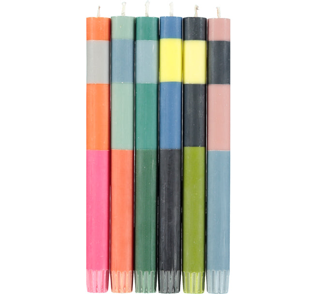BRITISH COLOUR STANDARD - 25cm / 10'' H  - STRIPED ABSTRACT Pack of all 3 Stripes Eco Dinner Candles, Gift Box of 6