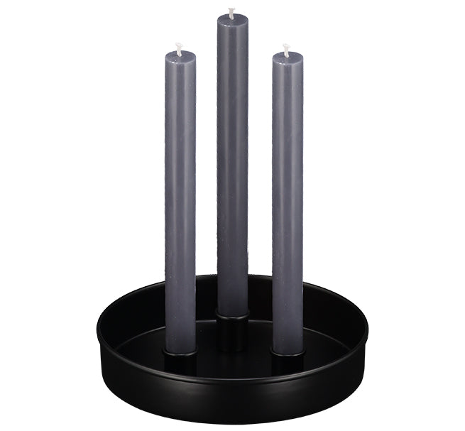 BRITISH COLOUR STANDARD - 20 cm D / 7.8'' D Small Round Metal Candle Platter - Jet Black