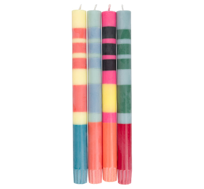 BRITISH COLOUR STANDARD - 25cm / 10'' H - STRIPED Red & Blues Pack Eco Dinner Candles, Mixed Gift Box of 4