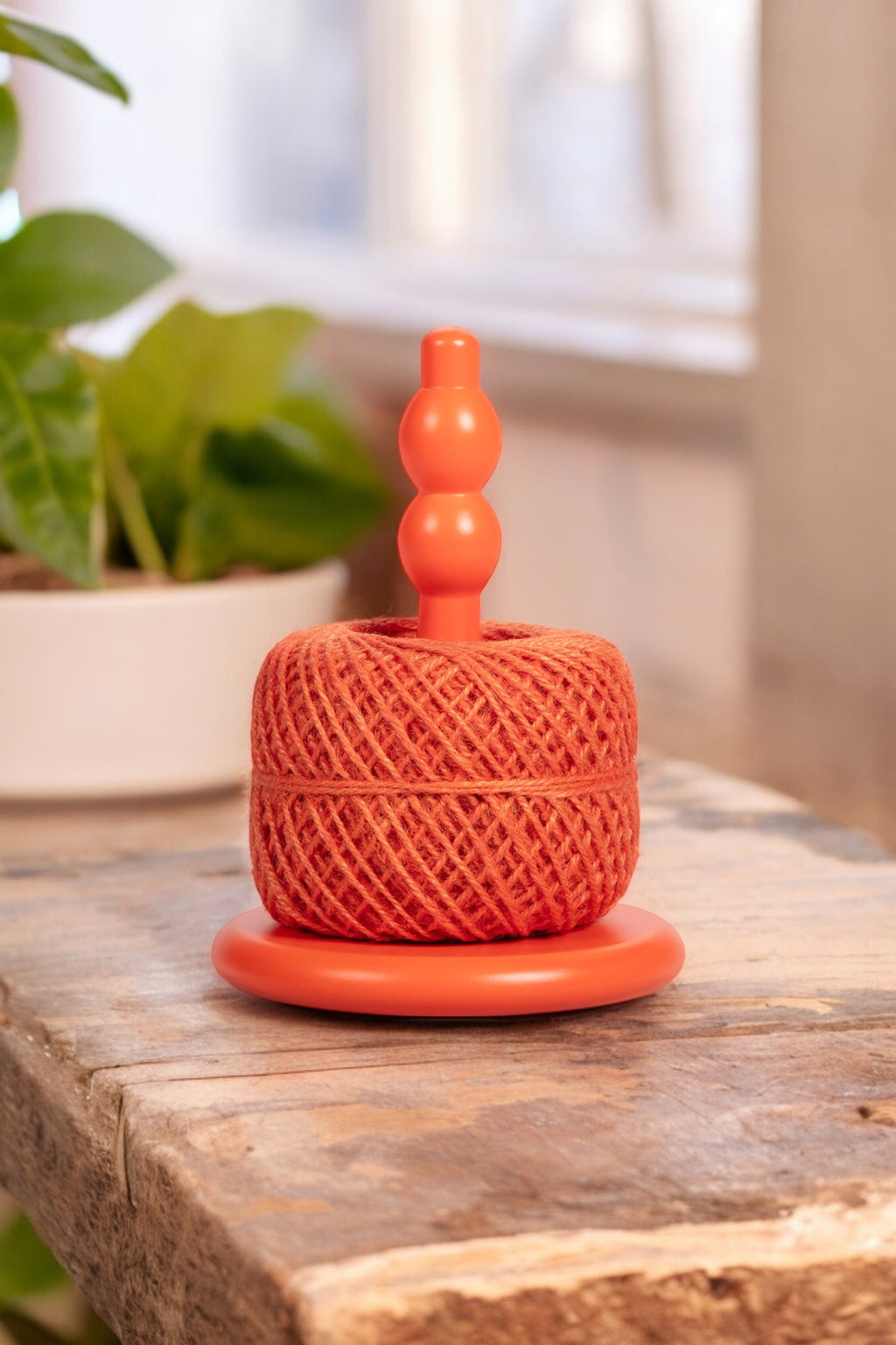 Wooden Twine Holder with Jute Ball in Orange Flame