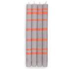 BRITISH COLOUR STANDARD - 25cm / 10'' H  - Striped  - Willow Grey and Orange Flame Eco Dinner Candles, Gift Box of 4