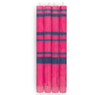 BRITISH COLOUR STANDARD - 25cm / 10'' H  - Striped  - Neyron Pink and Midnight Blue Eco Dinner Candles, Gift Box of 4