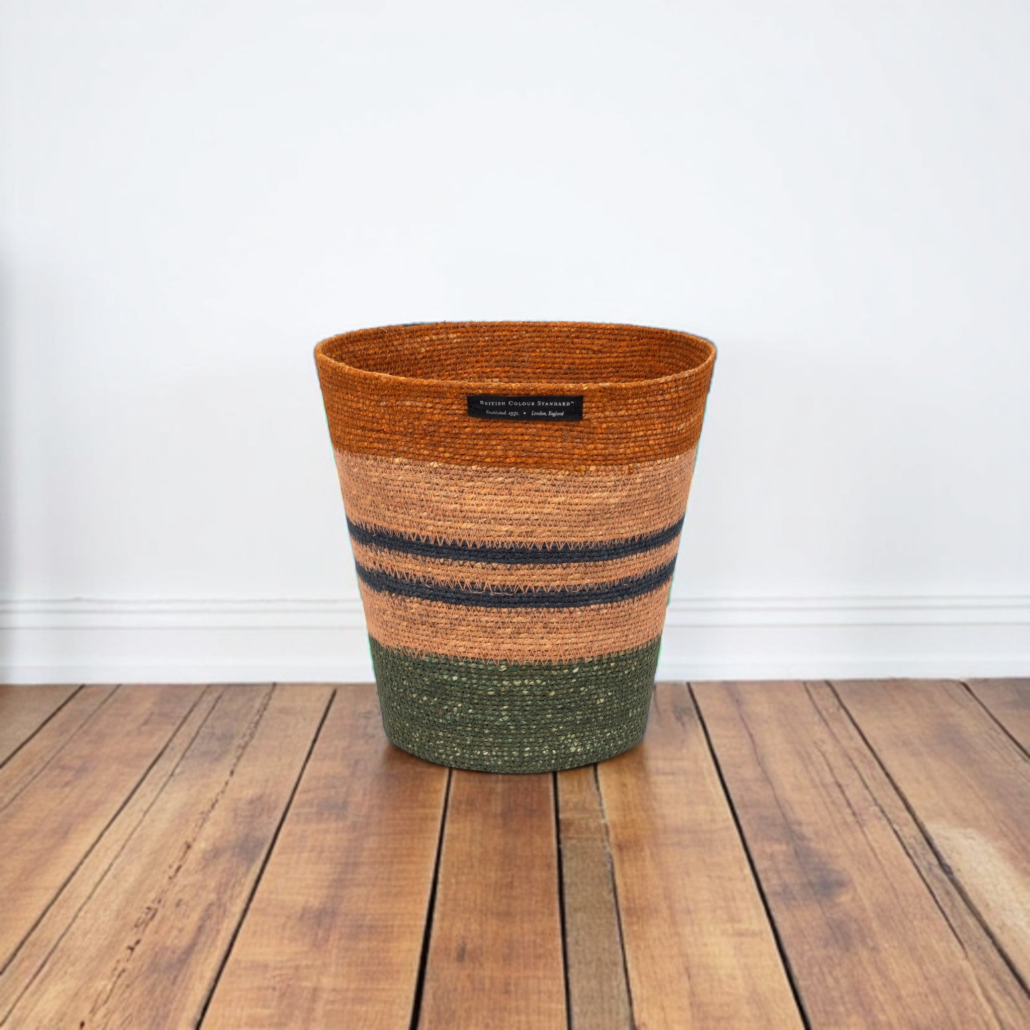 BRITISH COLOUR STANDARD Seagrass Waste Paper Basket in Olive / Old Rose