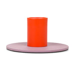 Small Two-Tone Orange Flame & Venetian Pink Metal Candleholder