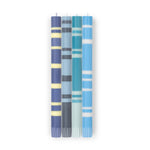 BRITISH COLOUR STANDARD - 25cm / 10'' H  - Mixed Striped Set - Blues Eco Dinner Candles, Gift Box of 4