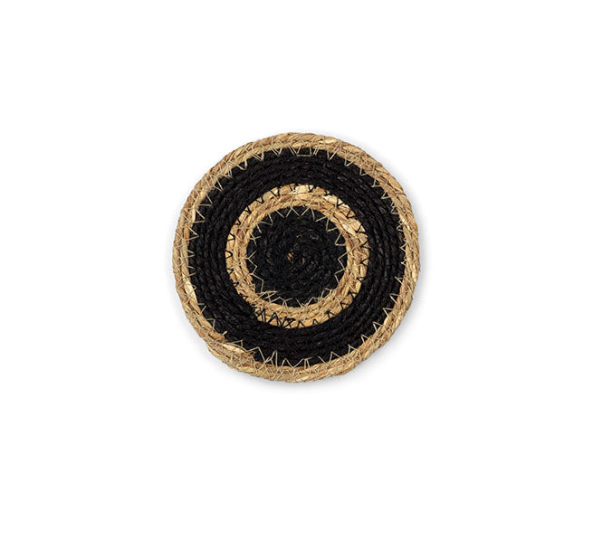 BRITISH COLOUR STANDARD Seagrass Coaster, 4.5" D - Jet Black / Natural