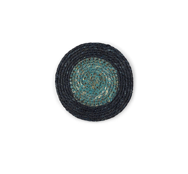 BRITISH COLOUR STANDARD Seagrass Coaster, 4.5" D - Tropic Turquoise / Midnight Blue