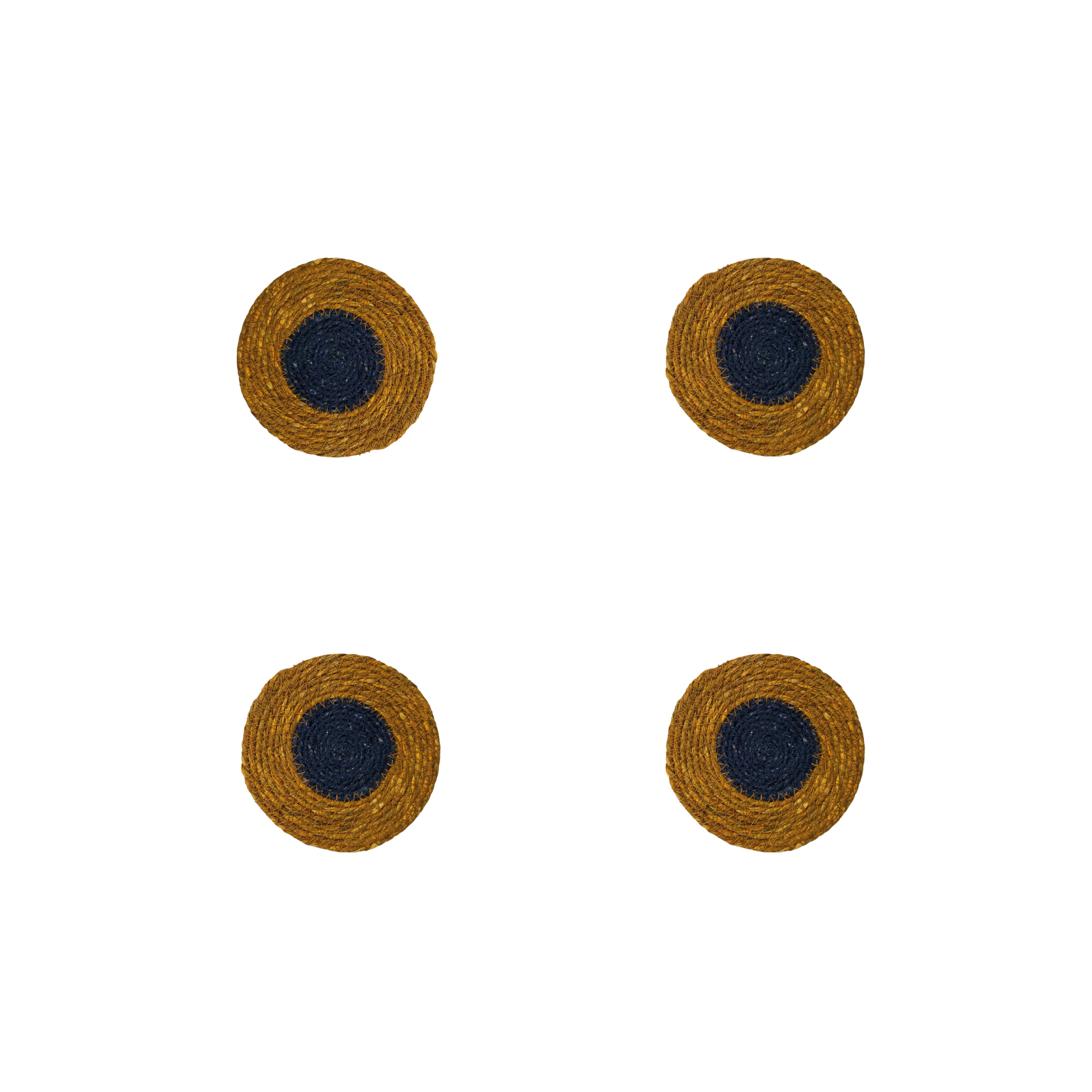BRITISH COLOUR STANDARD Seagrass Coaster, 4.5" D - Midnight Blue / Tuscan Yellow