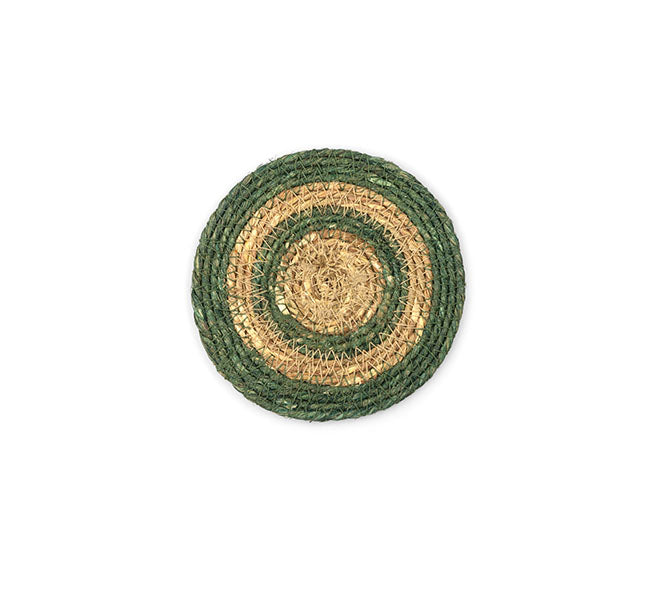 BRITISH COLOUR STANDARD Seagrass Coaster, 4.5" D - Olive Green / Natural