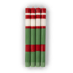 BRITISH COLOUR STANDARD - 25cm / 10'' H  - STRIPED Holiday Set - Emerald & Oriental Red Eco Dinner Candles, Gift Box of 4