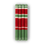 BRITISH COLOUR STANDARD - 25cm / 10'' H  - STRIPED Holiday Set -  Oriental Red, Emerald and Pearl White Eco Dinner Candles, Gift Box of 4