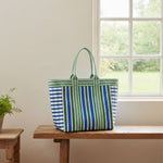 BRITISH COLOUR STANDARD - Eco Woven Shopper / Beach Bag in Medici Blue and Grass Green