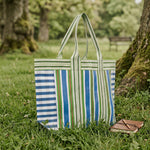 BRITISH COLOUR STANDARD - Eco Woven Shopper / Beach Bag in Medici Blue and Grass Green