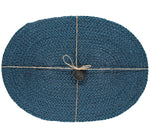 BRITISH COLOUR STANDARD - Silky Jute Oval Placemats in Petrol Blue, Tied Set of 2 Mats, 11.8" x 16.5''