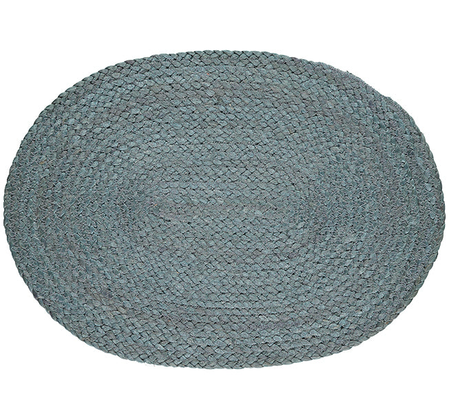 BRITISH COLOUR STANDARD - Silky Jute Oval Placemats in Moonstone Grey, Tied Set of 2 Mats, 11.8" x 16.5''