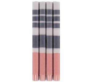 BRITISH COLOUR STANDARD - 25cm / 10'' H Striped Gull, Gunmetal Grey & Old Rose Eco Dinner Candles, Gift Box of 4