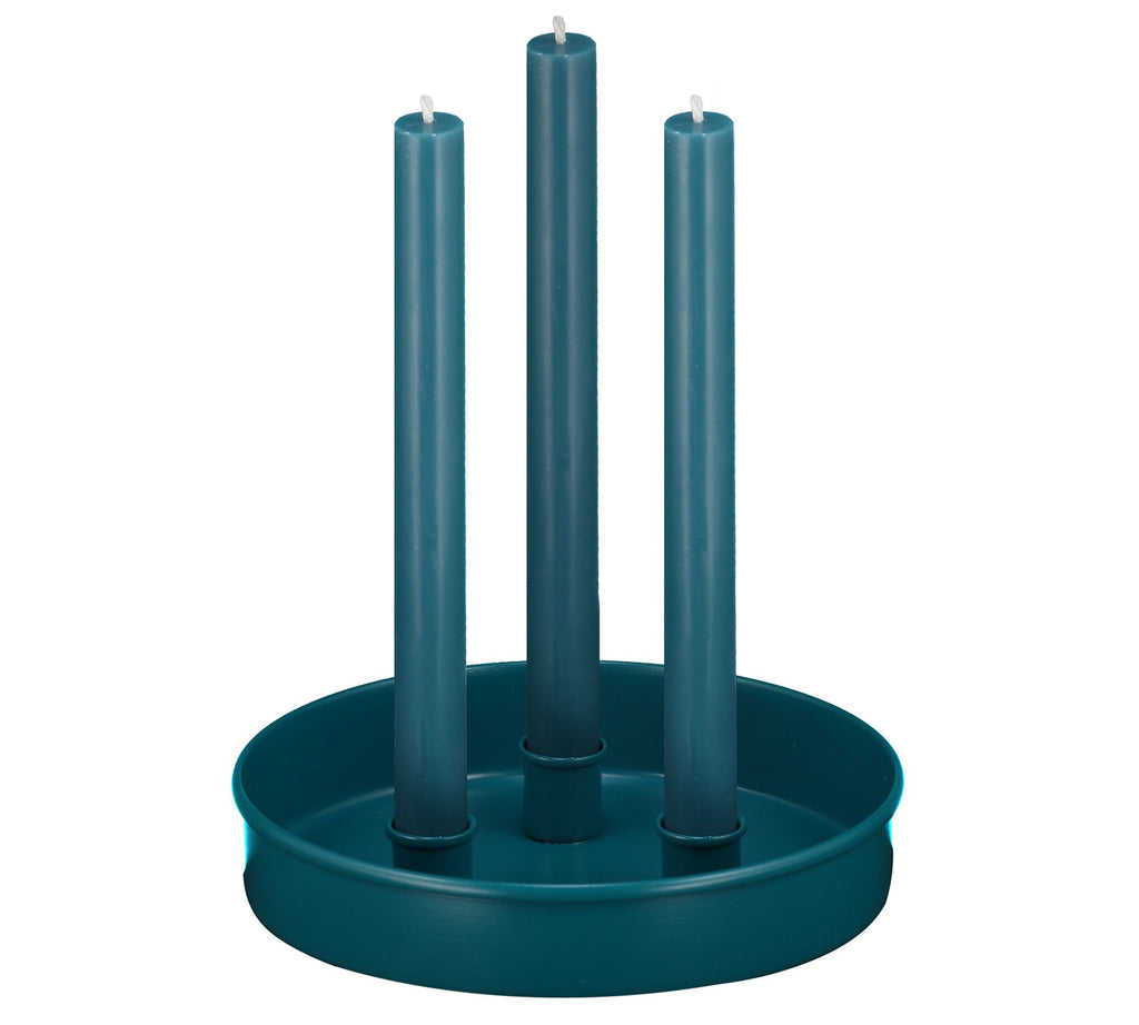 BRITISH COLOUR STANDARD - 20 cm D / 7.8'' D Small Round Metal Candle Platter - Petrol Blue