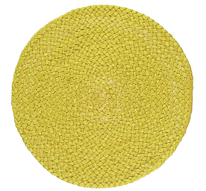 BRITISH COLOUR STANDARD - Silky Jute Placemats in Sulphur Yellow, Tied Set of 4 Mats, 10.5'' D