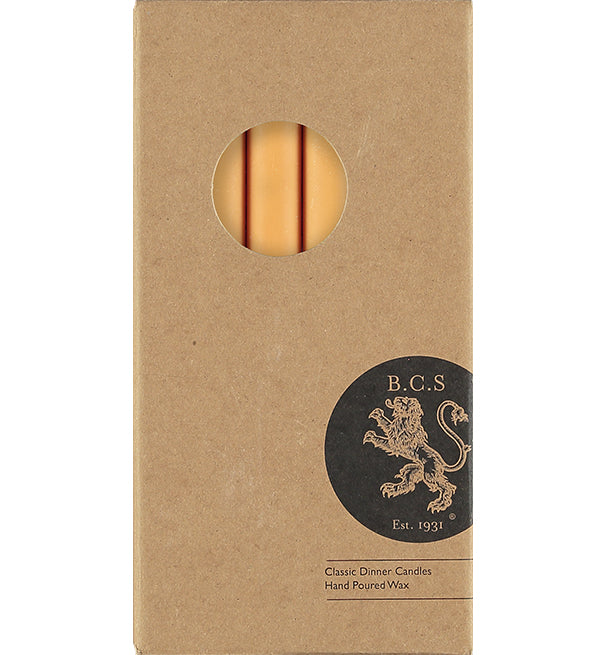 BRITISH COLOUR STANDARD - 25cm / 10'' H Saffron Yellow Eco Dinner Candles, Gift Box of 6