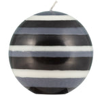 BRITISH COLOUR STANDARD - Large Striped Ball Candle - Jet Black, Pearl White & Gunmetal Grey