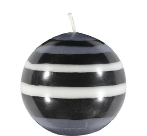 BRITISH COLOUR STANDARD - Small Striped Ball Candle - Jet Black, Pearl White & Dove Grey