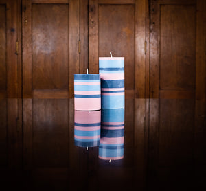 BRITISH COLOUR STANDARD - Tall Old Rose Indigo and Pompadour Eco Pillar Candle, 6'' / 10cm