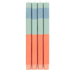 BRITISH COLOUR STANDARD - 25cm / 10'' H ABSTRACT Striped Opaline, Pompadour & Rust Eco Dinner Candles, Gift Box of 4
