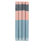 BRITISH COLOUR STANDARD - 25cm / 10'' H ABSTRACT Striped Old Rose, Pompadour & Indigo Eco Dinner Candles, Gift Box of 4
