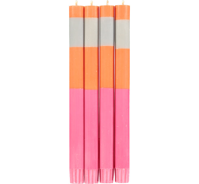 BRITISH COLOUR STANDARD - 25cm / 10'' H ABSTRACT Striped Orange Flame, Willow and Neyron Eco Dinner Candles, Gift Box of 4