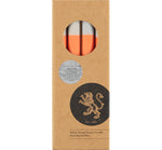 BRITISH COLOUR STANDARD - 25cm / 10'' H ABSTRACT Striped Orange Flame, Willow and Neyron Eco Dinner Candles, Gift Box of 4