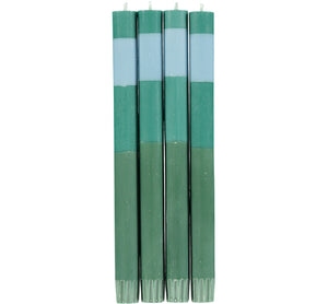 BRITISH COLOUR STANDARD - 25cm / 10'' H ABSTRACT Striped Beryl, Bokhara and Moonstone Eco Dinner Candles, Gift Box of 4