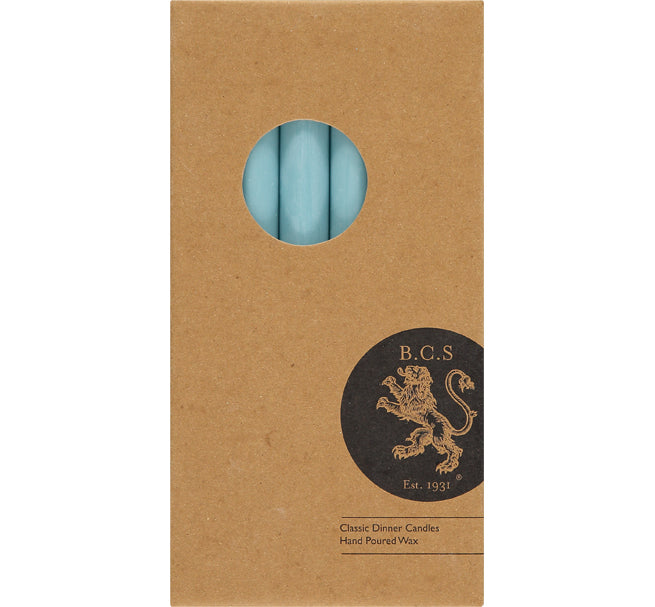 BRITISH COLOUR STANDARD - 25cm / 10'' H Powder Blue Eco Dinner Candles, Gift Box of 6