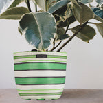 BRITISH COLOUR STANDARD - Large 28 cm x 28 cm / 11'' x 11'' - Eco Woven Plant Pot Cover / Storage Basket in Grass Green, Indigo & Pearl