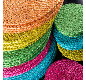 BRITISH COLOUR STANDARD - Silky Jute Coasters in Grass Green, Tied Set of 4, 5.11'' D