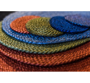 BRITISH COLOUR STANDARD - Silky Jute Round Placemats in Terra Cotta, Tied Set of 2 Mats, 14" D