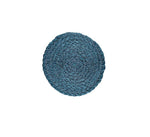 BRITISH COLOUR STANDARD - Silky Jute Coasters in Petrol Blue, Tied Set of 4, 4.7'' D