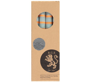 BRITISH COLOUR STANDARD - 25cm / 10'' H Striped Gunmetal, Opaline & Marigold Eco Dinner Candles, Gift Box of 4