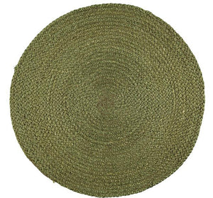 BRITISH COLOUR STANDARD - Silky Jute Round Placemats in Leek Green, Tied Set of 2 Mats, 14" D