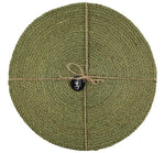 BRITISH COLOUR STANDARD - Silky Jute Round Placemats in Leek Green, Tied Set of 2 Mats, 14" D