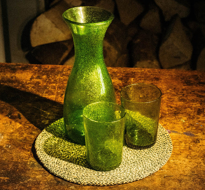 BRITISH COLOUR STANDARD - 26.5cm H / 10.4'' Apple Green Handmade Glass Carafe 1 Litre / 1 Quart