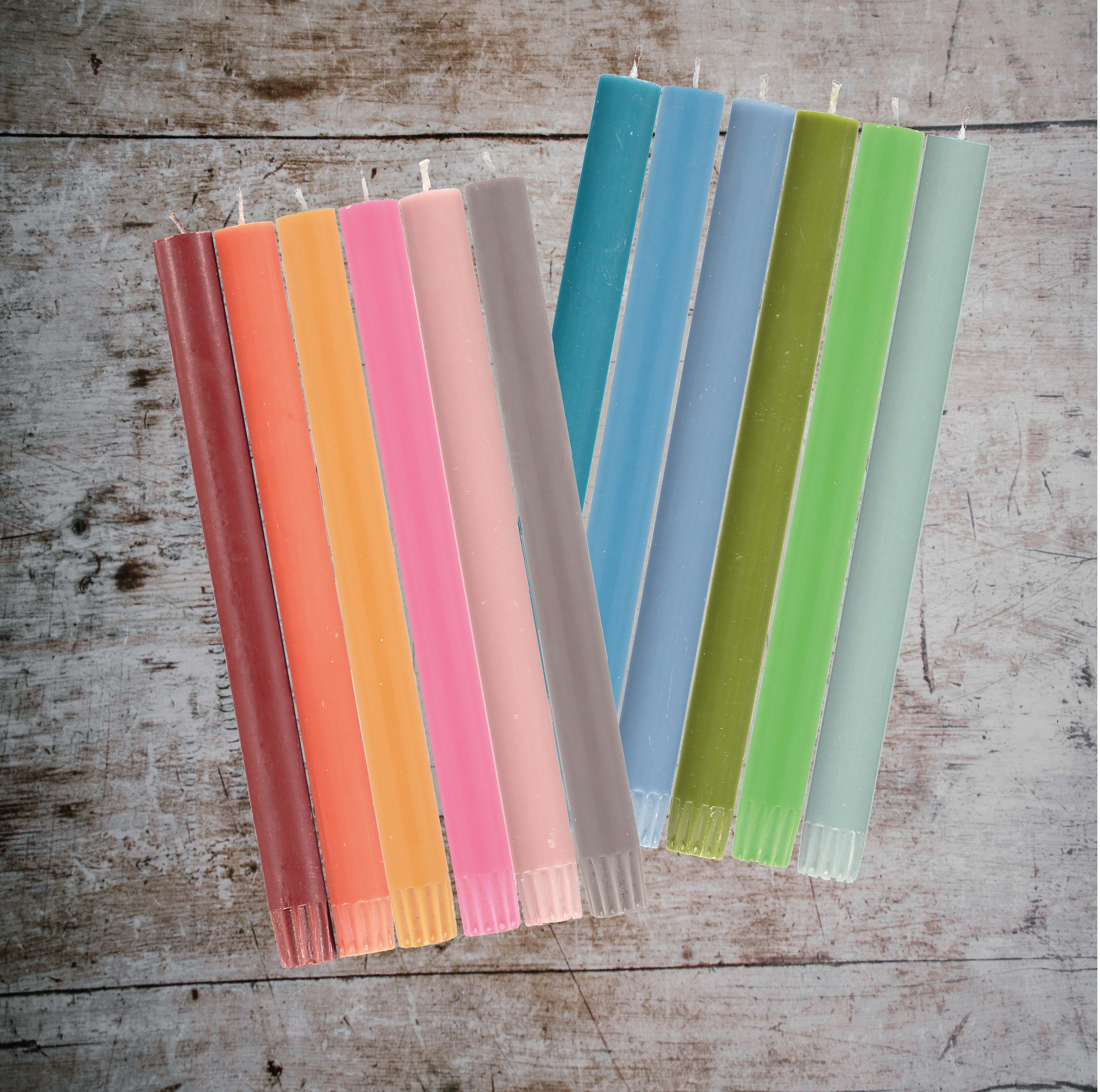 BRITISH COLOUR STANDARD - 25cm / 10'' H  - Mixed Set Rainbow Pack 'Cool Colours' Eco Dinner Candles, Gift Box of 6