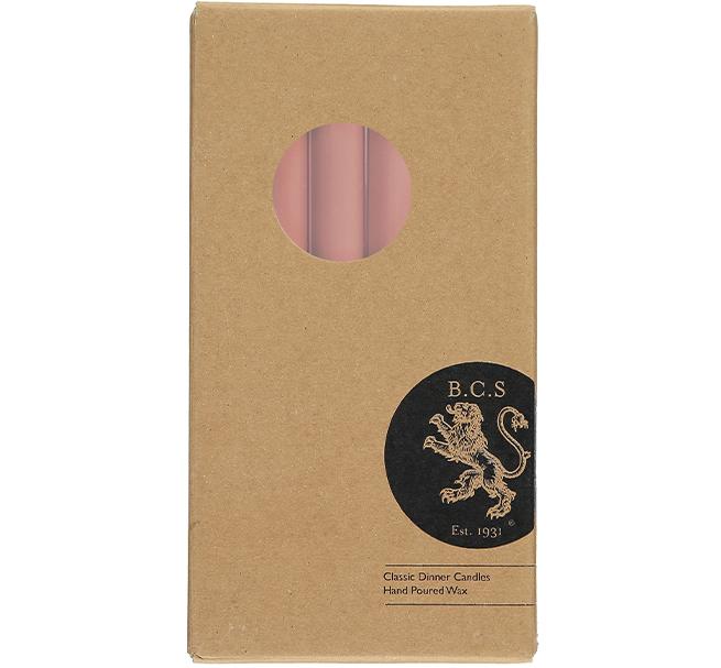 BRITISH COLOUR STANDARD - 25cm / 10'' H Old Rose Eco Dinner Candles, Gift Box of 6