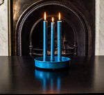 BRITISH COLOUR STANDARD - 20 cm D / 7.8'' D Small Round Metal Candle Platter - Petrol Blue