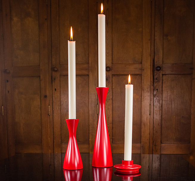 BRITISH COLOUR STANDARD - 25cm H / 9.8'' H  Tall Oriental Red Candleholder