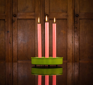 BRITISH COLOUR STANDARD - 20 cm D / 7.8'' D Small Round Metal Candle Platter - Olive Green