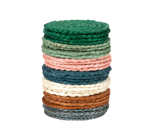 BRITISH COLOUR STANDARD - Silky Jute Coasters in Moonstone Grey, Tied Set of 4, 4.7'' D